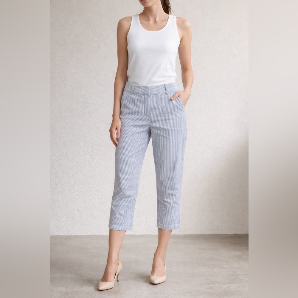 Boden Pinstriped Capri Length White Gray Pants Size 4